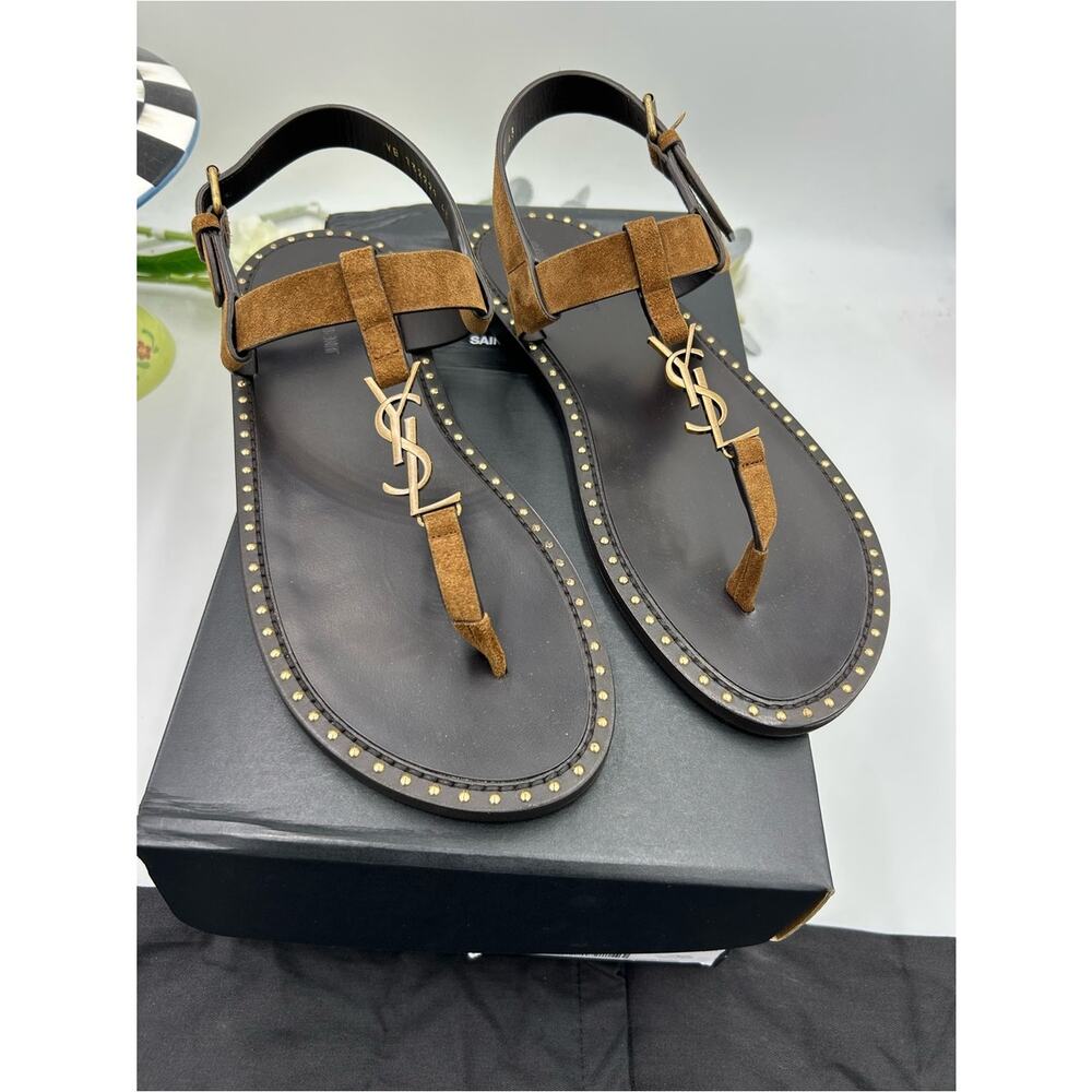 Men's Saint Laurent CASSANDRE YSL logo sandals size 43 made in Italy - Picture 2 of 10